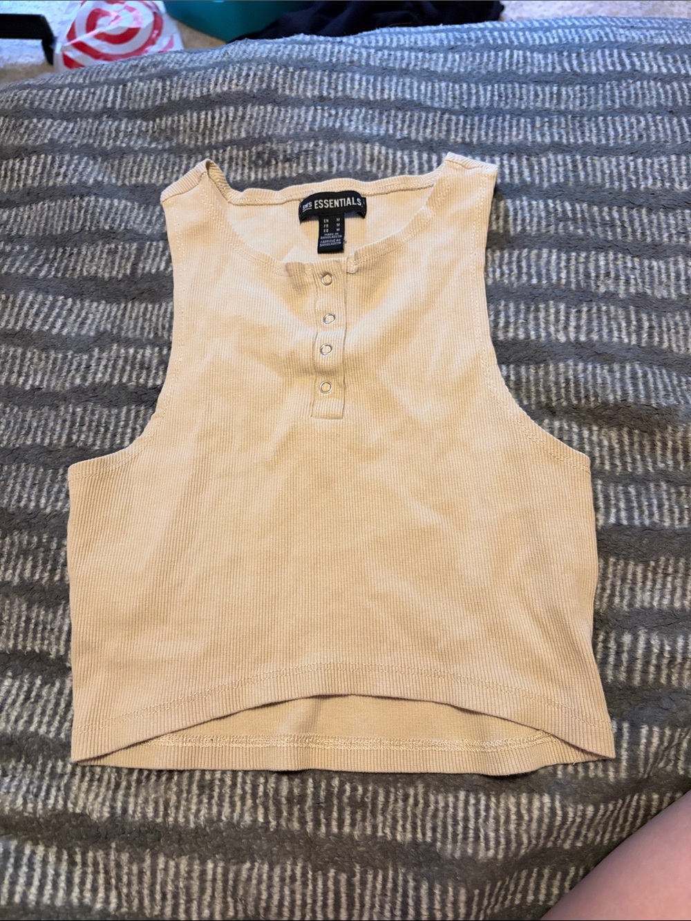 Essentials Ribbed Henley Tank Top in Beige